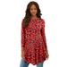 Plus Size Women's Boatneck Swing Ultra Femme Tunic by Roaman's in Red Textured Animal (Size 12) Long Shirt