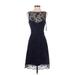 Amsale Casual Dress - A-Line High Neck Sleeveless: Blue Print Dresses - Women's Size 2
