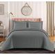 BQC Quilted Bedspread Set with Pom Pom Trimming on Edges Bedding Set Embossed Pattern Comforter Coverlet Bed Throw with Matching Pillow Shams Light Weight (Grey, Super King)