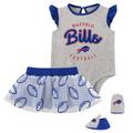 Girls Infant Heather Gray/Royal Buffalo Bills All Dolled Up Three-Piece Bodysuit, Skirt & Booties Set