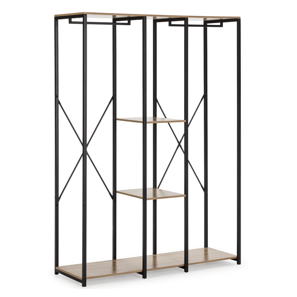 Dressing 3 étagères 2 barres, couleur chêne/noir
