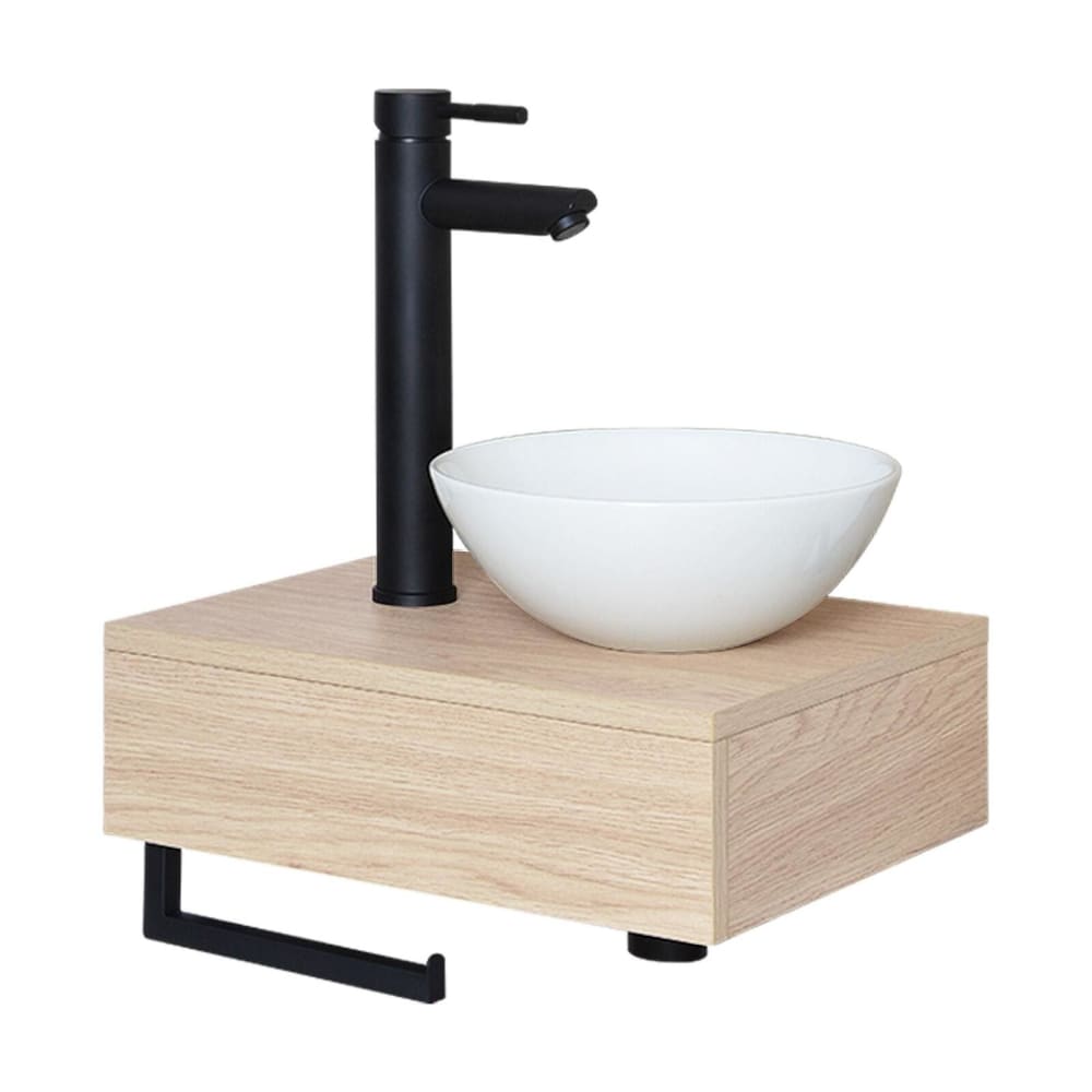 Meuble lave-mains plan épais vasque blanche + robinet