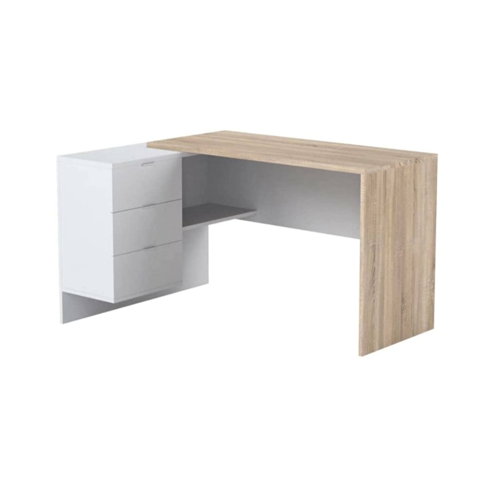 Bureau effet bois beige, blanc 145x108 cm