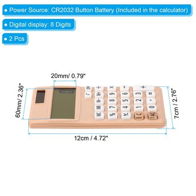 Desktop Calculator, 2 Pcs 8 Digit LCD Display Battery Power Calculator