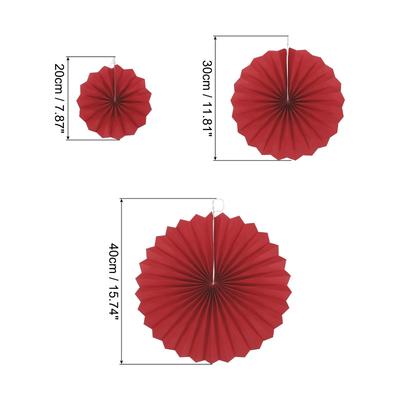 Hanging Paper Fans Party Set 12Pcs Decoration for Birthday Wedding Wine Red - Wine Red