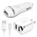 For Sony Ericsson W350 White Charger Set [2.1 Amp USB Car Charger and Dual USB Wall Adapter with 5 Feet Micro USB Cable] 3 in 1 Accessory Kit