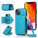 Phone Case for iPhone 14 Wallet Cover with Wrist Crossbody Strap Lanyard Credit Shoulder Card Holder Slot Stand Leather Back Magnetic Flip Cell Accessories For iPhone 14 Blue