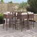 vidaXL 7 Piece Patio Bar Set with Cushions Brown Poly Rattan - 19.7" x 18.9" x 39.4"