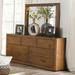 Barnes Transitional Light Walnut 64-inch Wide Wood 7-Drawer 2-Piece Dresser and Mirror Set by Furniture of America