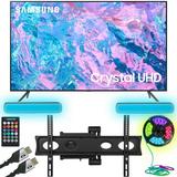 Samsung UN43CU7000 43 inch Crystal UHD 4K Smart TV (2023) Bundle with Monster TV Full Motion Wall Mount for 32 -70 with 6 Piece Sound Reactive Lighting Kit