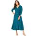 Plus Size Women's Pullover Wrap Sweater Dress by Jessica London in Deep Teal (Size 14/16) Midi Length Made in USA