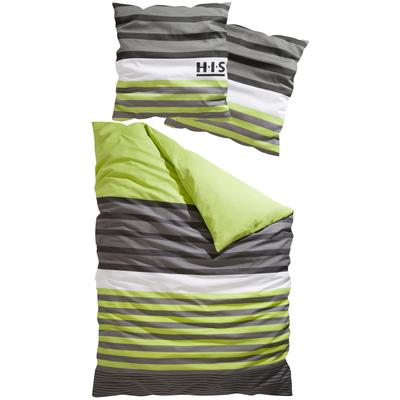 Bettwäsche H.I.S "Majoran", grün, B/L: 200cm x 200cm, 2 St., Polycotton recycelt, B/L: 80cm x 80cm & 80cm x 80cm, Polycotton recycelt, Obermaterial: 52% Polyester, 48% Baumwolle, Bettwäsche, gestreifte Bettwäsche in verschiedenen Qualitäten Image