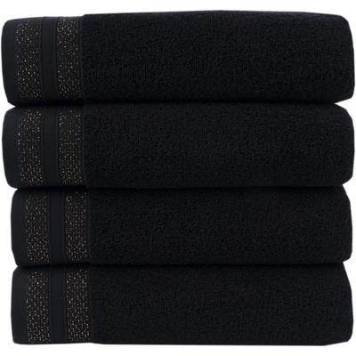 Handtuch Set LEONIQUE "»Esmindra« mit goldfarbener Bordüre", schwarz, B:50cm L:100cm, Frottier, Obermaterial: 100% Baumwolle, Handtücher (Packung), Handtuch oder Badetuch Set, Premium 550gr/m², 100% Baumwolle Image