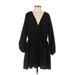 ASOS Casual Dress - Mini Plunge Long sleeves: Black Print Dresses - Women's Size 4