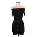 Love J Casual Dress - Bodycon Open Neckline Short sleeves: Black Print Dresses - Women's Size Medium