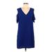 BCBGMAXAZRIA Casual Dress - Shift V Neck Short sleeves: Blue Print Dresses - Women's Size 8