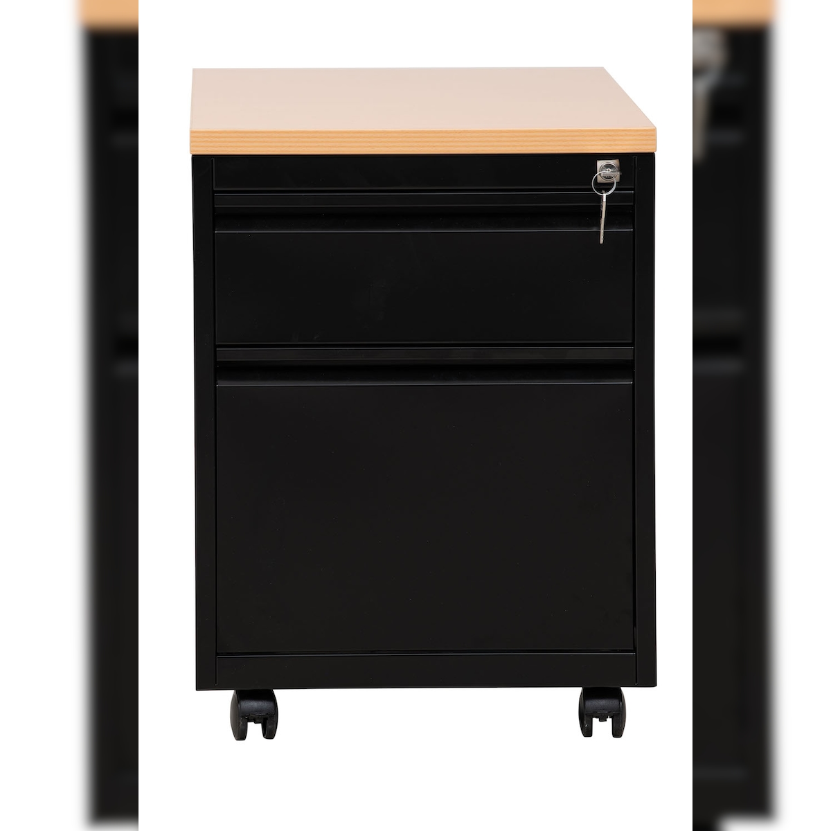 PROREGAL Rollcontainer Fox | 1 Schublade & 1 Hängeschub | Schwanenhalsgriff | HxBxT 62x46x79 cm | Holzabdeckplatte | Schwarz Image