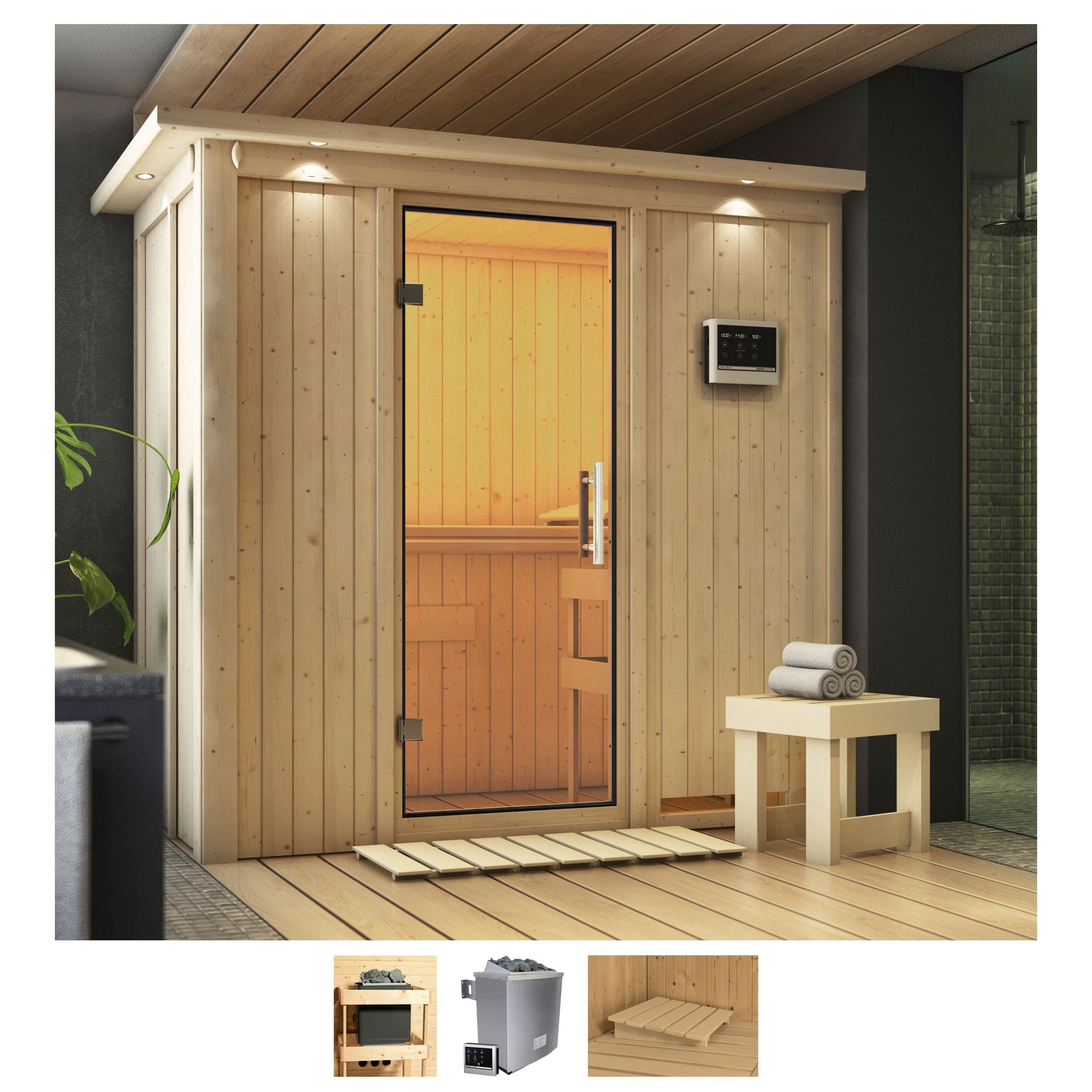Sauna KARIBU "Vada", beige (naturbelassen), Saunaofen, externe Steuerung, 9 kW, Saunen, 9 KW-Ofen mit externer Steuerung Image
