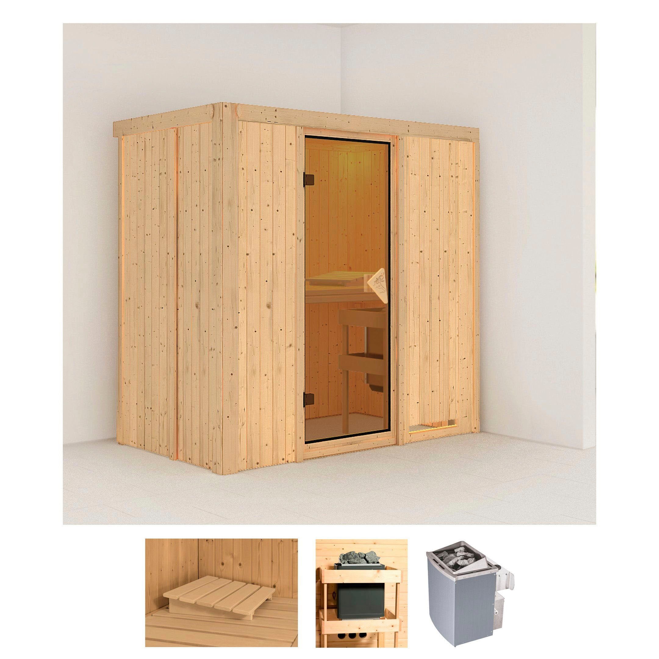 Sauna KARIBU "Vada", beige (naturbelassen), Saunaofen, integrierte Steuerung, 9 kW, Saunen, 9 KW-Ofen mit integrierter Steuerung Image