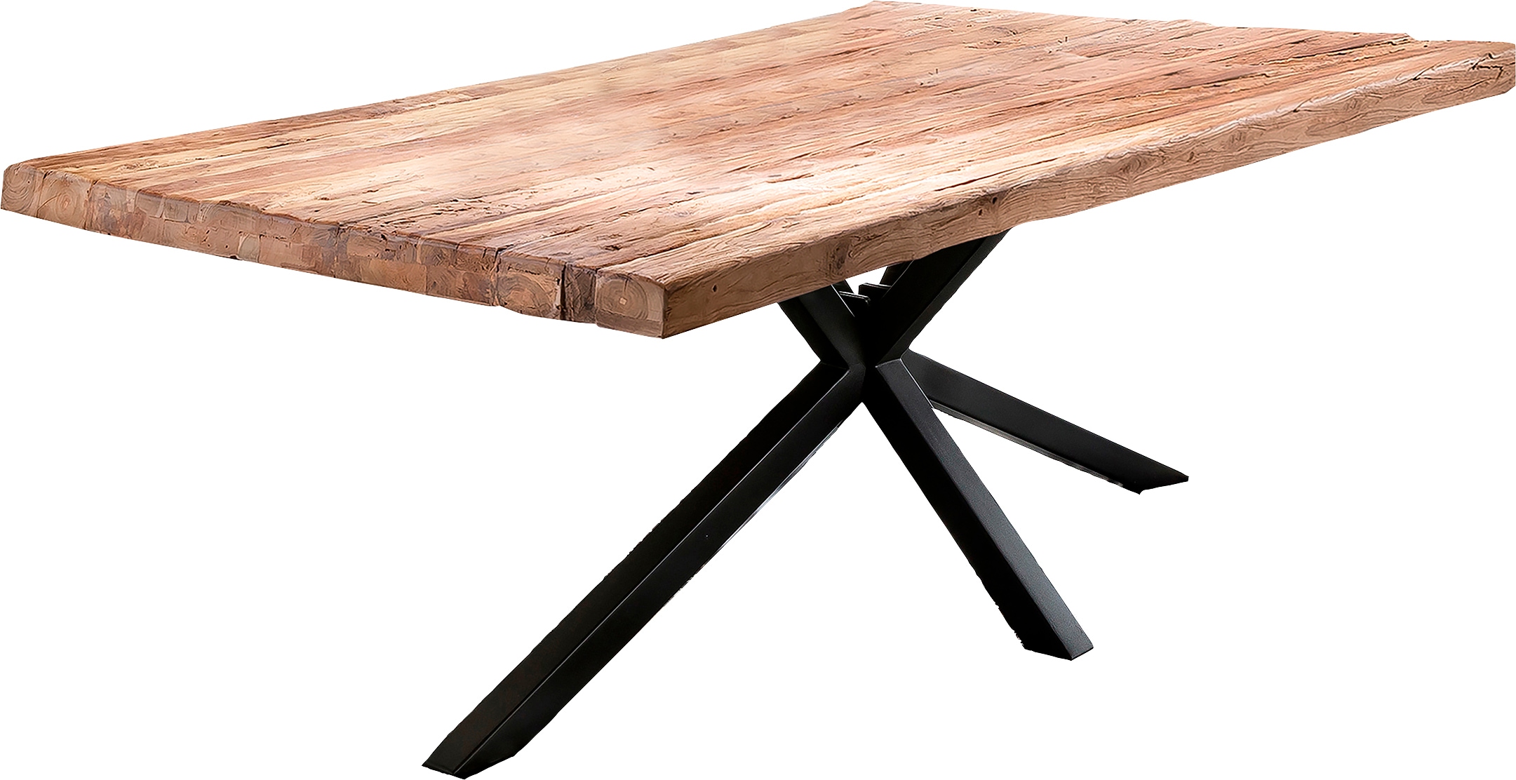 Esstisch SIT, beige (natur, antikschwarz, antikschwarz, natur), B:240cm H:76cm T:100cm, Platte recyceltes Teak, Gestell Metall, Tische, Esstisch, Platte aus recyceltem Teak