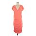 Athleta Casual Dress - Sheath Plunge Short sleeves: Orange Solid Dresses - Women's Size Small