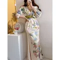 Robe Midi Vintage à motif Floral pour femme tenue de fête moulante Chic fête d'anniversaire