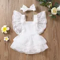 0-24 M Infant Lace Romper Outfit Baby Girls Sweet Style Flower Pattern Fly Sleeve Layered Skirt