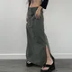 Jupe longue fendue grise Harajuku pour femmes jupes mi-longues cargo vêtements taille basse mode