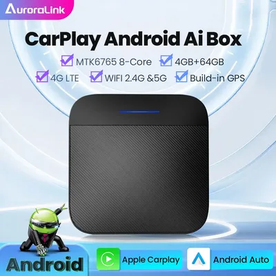 AuroraLink-CarPlay Ai Box sans fil Android Auto 6 Go 64 Go 4G Permanence GPS WiFi TV Box