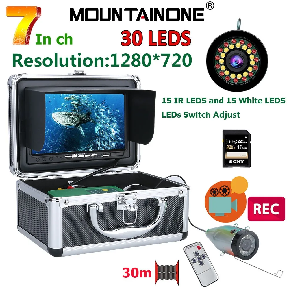 DVR HD 1280*720 Bildschirm Fisch Finder Unterwasser Angeln Kamera 15 stücke Weiße LEDs + 15 stücke IR LEDS1080P Kamera Für Angeln 16GB Recod Image