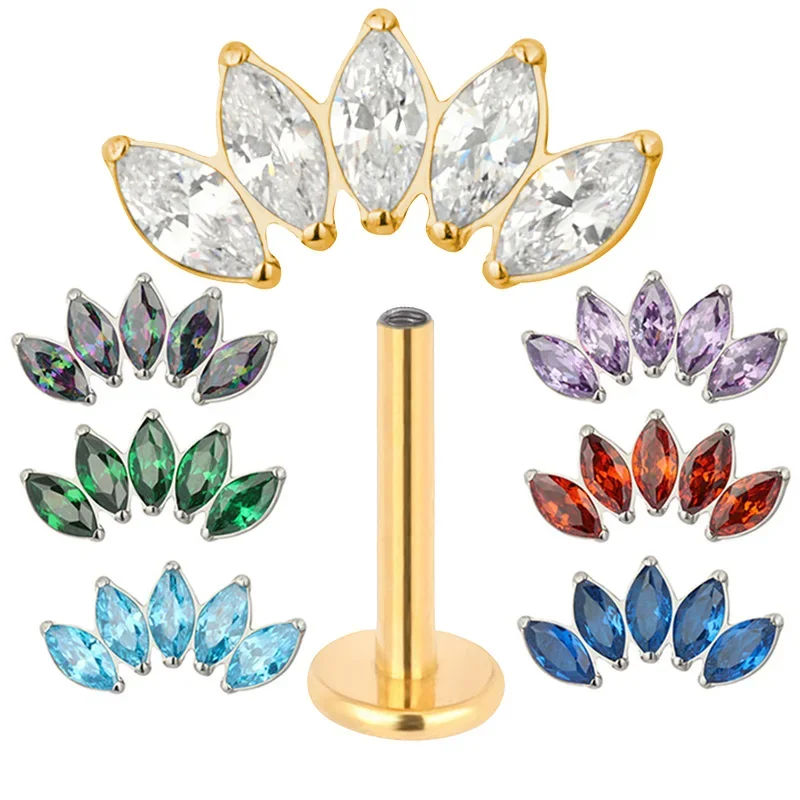 ASTM F136 Titan OHR PIERC 5 Marquise Zirkon Gepflasterte Top Gewinde Labret Studs Tragus Pircing Ohrringe studs Lip Körper Schmuck Image