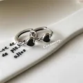 Goth Harajuku Vintage Schwarz Liebe Herz Silber Farbe Kleine Hoop Ohrringe für Frauen Mädchen Y2K