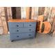 Antique Victorian Painted Blue Grey Pine Two over Two Chest of Drawers, c 1880