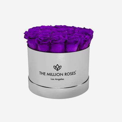 Classic Mirror Silver Box | Bright Purple Roses