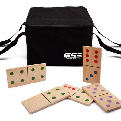 GSE™ 28-Piece Giant Wooden Dominoes with Multi-Color Dots, Jumbo Domino Tile Game Set for Outdoor Backyard Lawn Game