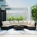 5 Pieces All-Weather Brown PE Rattan Wicker Sofa Set with Tempered Glass Table