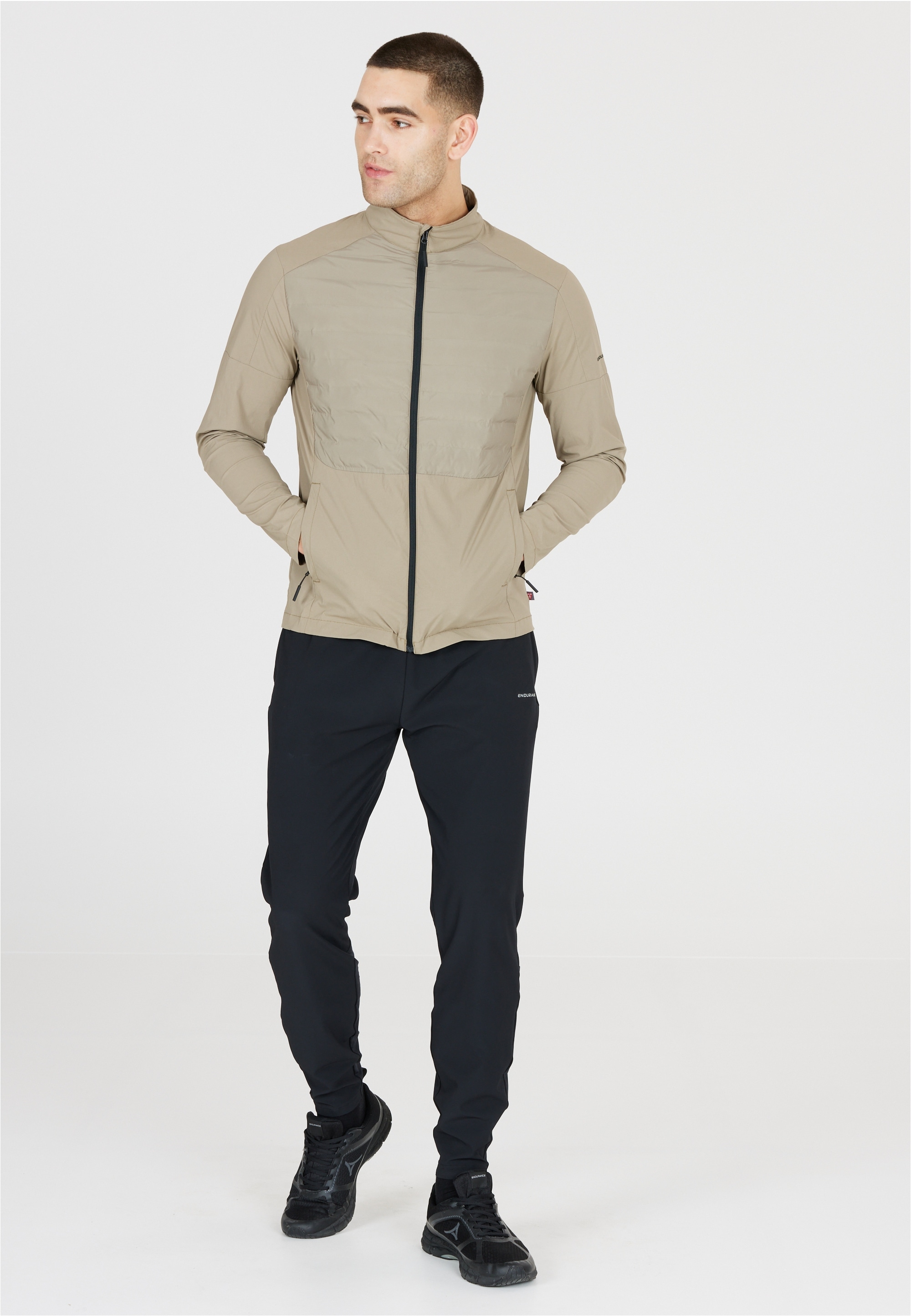 Laufjacke ENDURANCE "Benst", Herren, Gr. M, beige, 100% Nylon, unifarben, Casual, normal, hoch geschlossener Ausschnitt, Jacken, aus winddichtem Material