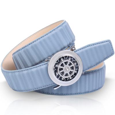 Ledergürtel ANTHONI CROWN, Damen, Gr. 90, blau (hellblau), Leder, unifarben, klassisch, Gürtel, mit silberfarbener Automatik-Schließe und drehendem Steuerruder Image