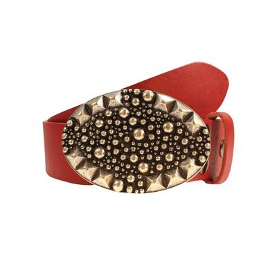 Ledergürtel, Damen, Gr. 120, rot, Leder, RETTUNGSRING BY SHOWROOM 019, unifarben, casual,modisch, Gürtel, mit austauschbarer Schließe »Oval Noppen Silber« Image