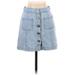 Forever 21 Denim A-Line Skirt Knee Length: Blue Print Bottoms - Women's Size 24