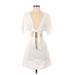 Some Days Lovin Casual Dress - A-Line V Neck Short sleeves: Ivory Print Dresses - Women's Size Small