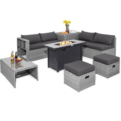 Costway 9 Pieces Patio Furniture Set with 42 Inches 60000 BTU Fire Pit-Gray
