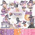 Halloween Hexen Akademie Cliparts, Aquarell Halloween Cliparts, Hexenschule der Magie, Zaubererwelt Cliparts