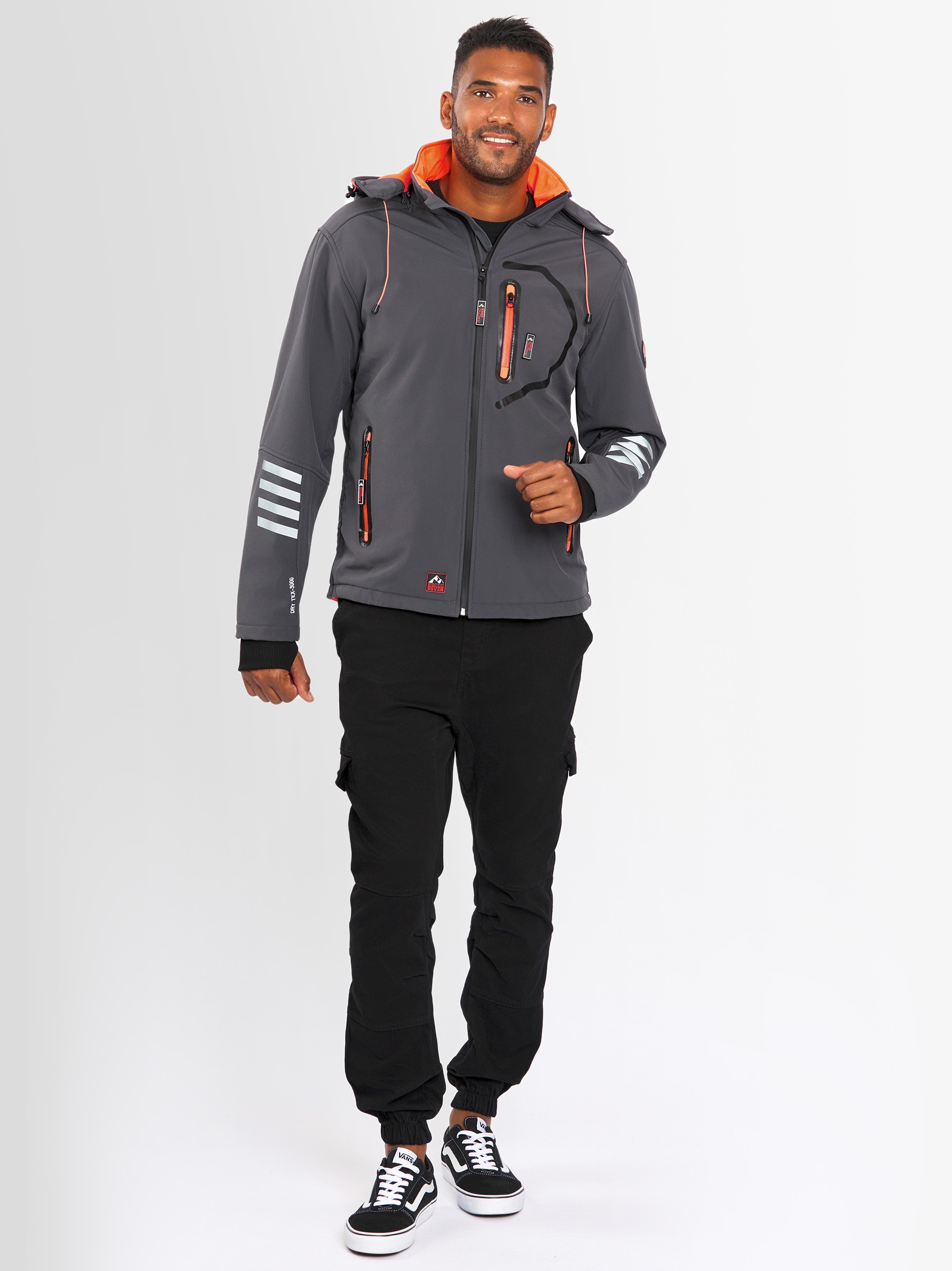 Softshelljacke ARCTIC SEVEN "ASColori", Herren, Gr. M, orange (grau, orange), Obermaterial: 96% Polyester, 4% Elasthan; Innenseite: 100% Polyester, Jacken Softshelljacke, Outdoorjacke mit abnehmbarer Kapuze