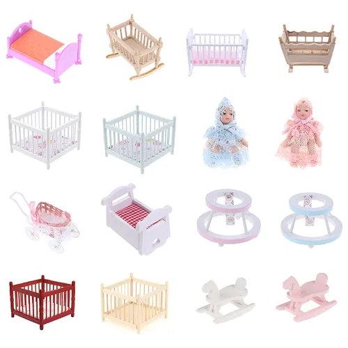 1:6 1:12 puppenhaus Miniatur Baby Bett Holz Wiege Kinderzimmer Schlafzimmer Bett Baby wagen Baby