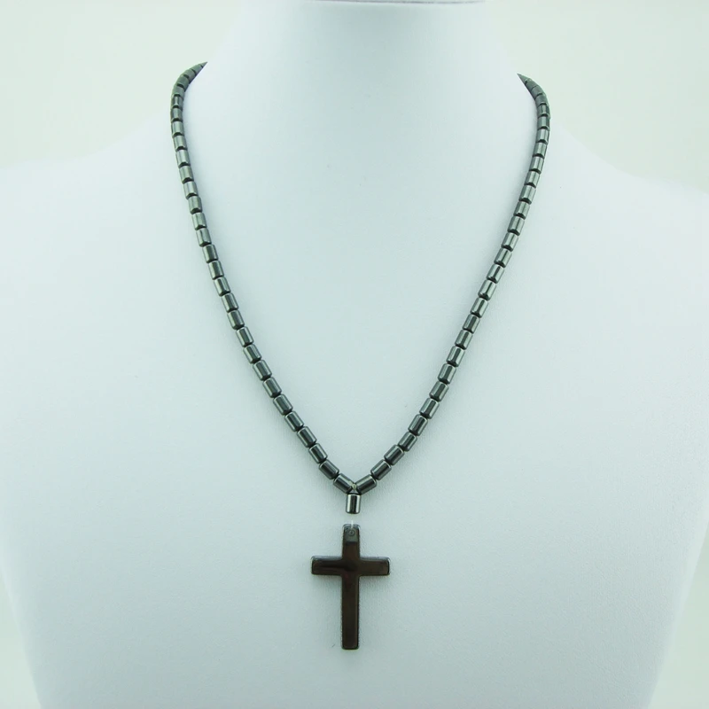 Hämatit Jesus Kreuz Halskette Magnet Schwarz Perlen Magnetische Therapie Hals Pflege Gesundheit Energie Anhänger Halskette Religiöse Schmuck Image