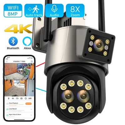 8mp 4k IP-Kamera WiFi Outdoor-Kamera drei Objektiv 8x Zoom Ai Mensch erkennen Auto Tracking Wifi Survvalance Kamera Onvif Unterstützung icsee