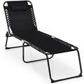 Patio Chaise Lounge Chair Foldable W/Adjustable Positions And Detachable Pillow Outdoor Beach Chair For Yard Pool Sunbathing Seat Recliner(1 Black)