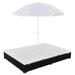 Buyweek Patio Lounge Bed with Umbrella Poly Rattan Black