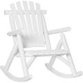 Outdoor Wooden Rocking Chair Rustic Adirondack Rocker With Slatted Seat High Backrest Armrests For Patio Garden And Porch Large White